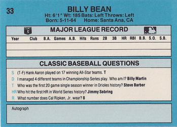 1989 Classic #33 Billy Bean Back
