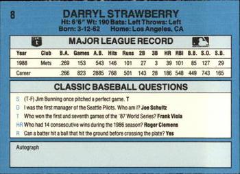 1989 Classic #8 Darryl Strawberry Back