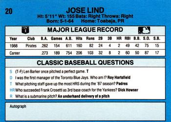 1989 Classic #20 Jose Lind Back