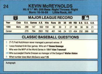 1989 Classic #24 Kevin McReynolds Back