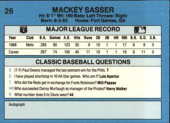 1989 Classic #26 Mackey Sasser Back