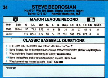 1989 Classic #34 Steve Bedrosian Back