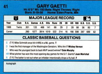 1989 Classic #41 Gary Gaetti Back