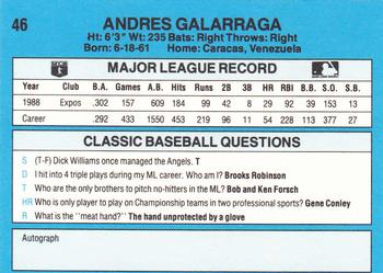 1989 Classic #46 Andres Galarraga Back