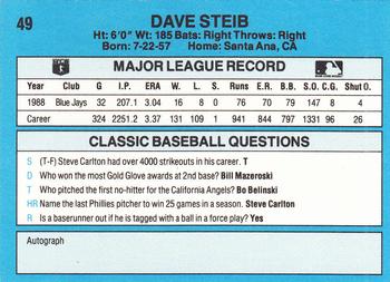 1989 Classic #49 Dave Stieb Back