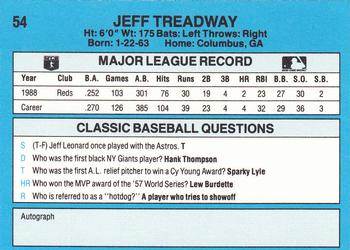 1989 Classic #54 Jeff Treadway Back