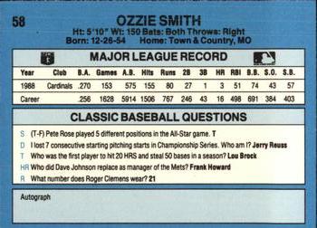 1989 Classic #58 Ozzie Smith Back