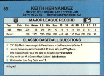 1989 Classic #59 Keith Hernandez Back