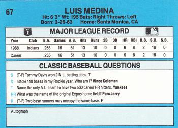 1989 Classic #67 Luis Medina Back