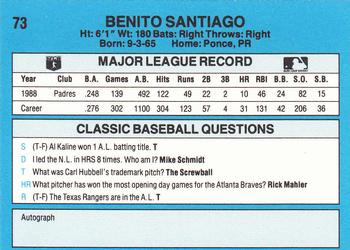 1989 Classic #73 Benito Santiago Back