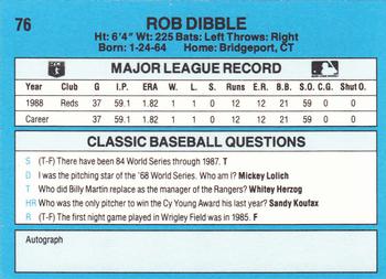 1989 Classic #76 Rob Dibble Back