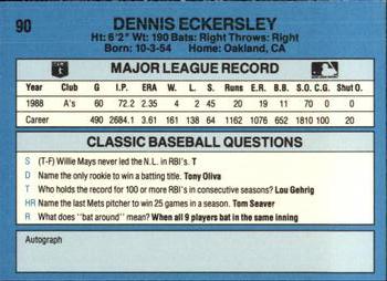 1989 Classic #90 Dennis Eckersley Back