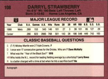 1989 Classic #108 Darryl Strawberry Back
