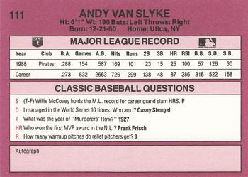 1989 Classic #111 Andy Van Slyke Back