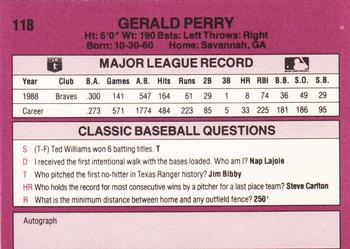 1989 Classic #118 Gerald Perry Back