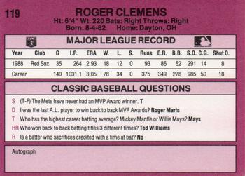 1989 Classic #119 Roger Clemens Back