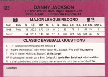 1989 Classic #123 Danny Jackson Back