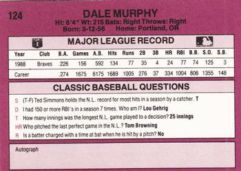 1989 Classic #124 Dale Murphy Back
