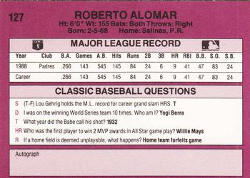 1989 Classic #127 Roberto Alomar Back