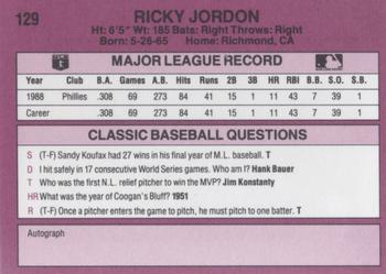 1989 Classic #129 Ricky Jordan Back