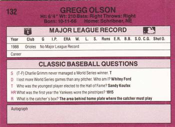 1989 Classic #132 Gregg Olson Back
