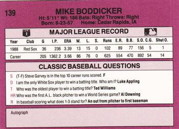 1989 Classic #139 Mike Boddicker Back