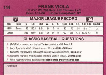 1989 Classic #144 Frank Viola Back