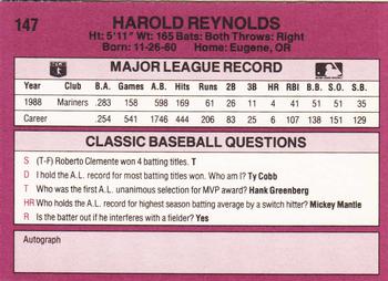 1989 Classic #147 Harold Reynolds Back