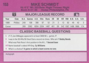 1989 Classic #153 Mike Schmidt Back