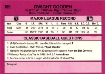 1989 Classic #189 Dwight Gooden Back