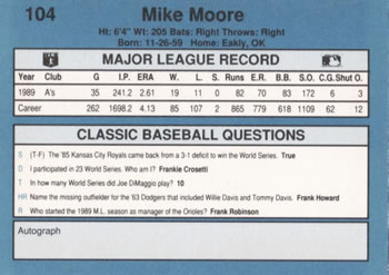 1990 Classic Blue #104 Mike Moore Back