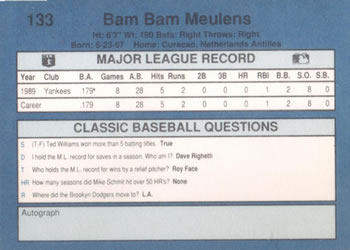 1990 Classic Blue #133 Bam Bam Meulens Back