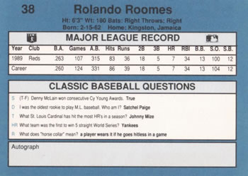 1990 Classic Blue #38 Rolando Roomes Back