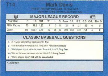 1990 Classic Update #T14 Mark Davis Back