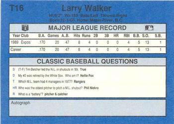 1990 Classic Update #T16 Larry Walker Back