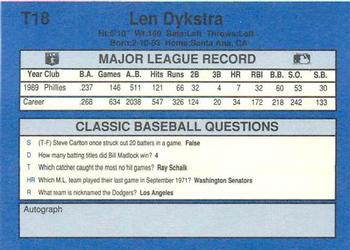 1990 Classic Update #T18 Len Dykstra Back