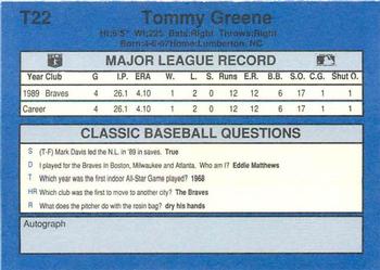 1990 Classic Update #T22 Tommy Greene Back