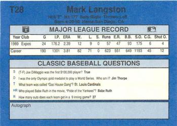 1990 Classic Update #T28 Mark Langston Back