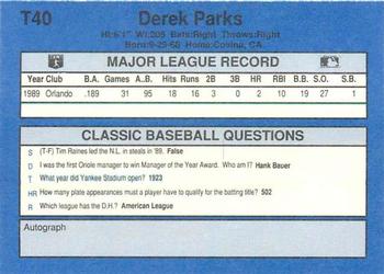1990 Classic Update #T40 Derek Parks Back