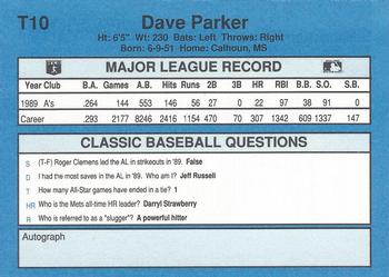 1990 Classic Yellow #T10 Dave Parker Back