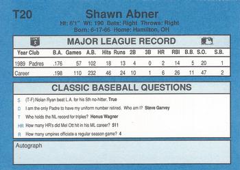 1990 Classic Yellow #T20 Shawn Abner Back