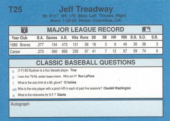 1990 Classic Yellow #T25 Jeff Treadway Back