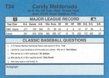 1990 Classic Yellow #T34 Candy Maldonado Back