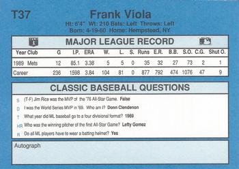 1990 Classic Yellow #T37 Frank Viola Back