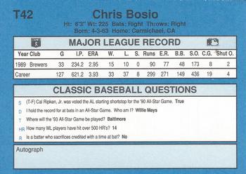 1990 Classic Yellow #T42 Chris Bosio Back