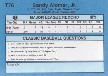 1990 Classic Yellow #T76 Sandy Alomar, Jr. Back