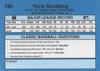 1990 Classic Yellow #T86 Ryne Sandberg Back