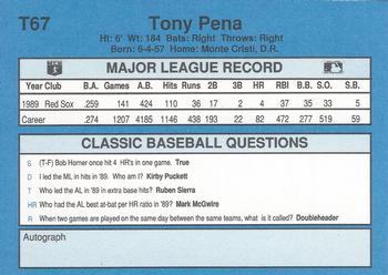 1990 Classic Yellow #T67 Tony Pena Back