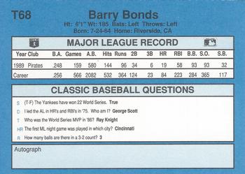 1990 Classic Yellow #T68 Barry Bonds Back