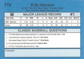 1990 Classic Yellow #T78 Erik Hanson Back